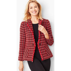 Women's TALBOTS Twill Check Blazer 16W Red Black Plaid